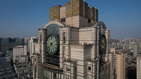 4K aerial view of Clock Tower in Hangzhou city, China Stock Footage 242314927