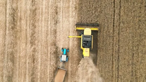 4k aerial view Close up of Modern combine Stock Footage 249281941