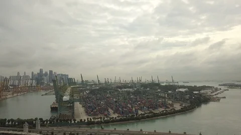 4K Aerial view of containers at Brani Terminal on Pulau Brani, in Singapore 動画素材 108569208