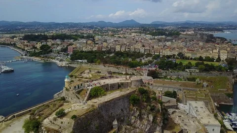 4K Aerial view of Corfu old fortress and Corfu town Stock Footage 95236830
