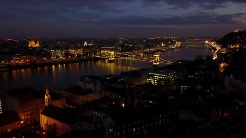 4K Aerial view of Danube river and Chain Bridge Budapest Hungary Stock Footage 101329060