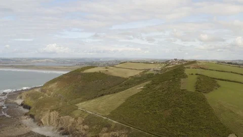 4K Aerial view of Devon Beach and Hillside Stock Footage 126698085