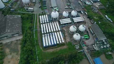 4K : Aerial view from drone flying over a storage tank industry (LNG or LPG) Stock Footage 210775251