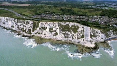 4K Aerial View Drone Shot Coast of the White Cliffs of Dover Stock Footage