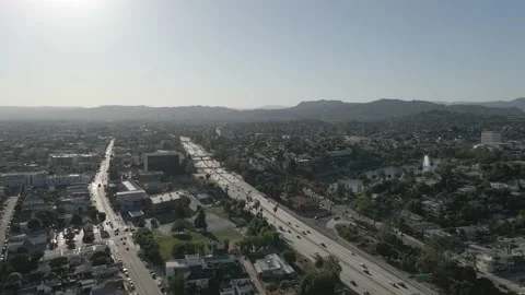 4K Aerial View of Echo Park and 101 Highway in Los Angeles Stock Footage 132284507