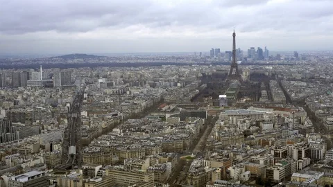 4K, Aerial view of Eiffel Tower and Paris city. Elevated view of cityscape.-Dan Stock Footage 106909666