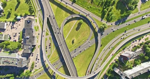 4K - Aerial view. Fast Traffic in City Stock Footage 58961890