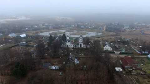 4K aerial view flight between the towers of an ancient church Video stock 121754272