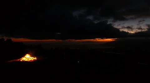 4K Aerial View Fly over Campfire @ Sunset Stock Footage 65390708