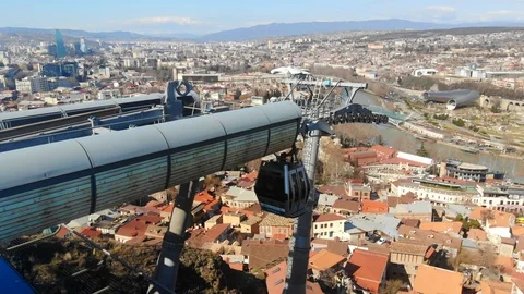 4k aerial view of funicular, cable railway in Tbilisi, Georgia Stock Footage 111694886