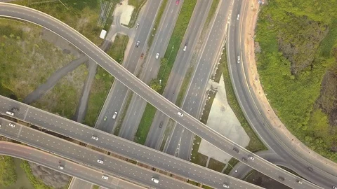 4K. Aerial view of highway intersection.Top view over the highway. Stock Footage 125290136