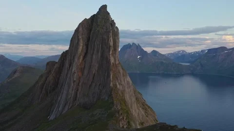 4K Aerial View of Iconic Segla Mountain on Senja Island Norway Stock Footage 327408251