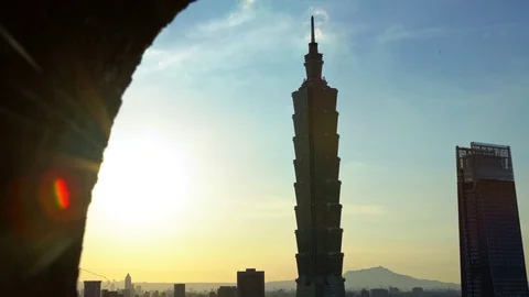 4K Aerial View of landscape building Taipei 101 with camera slider in Taiwan-Dan Stock Footage