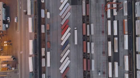 4K Aerial View of Large Intermodal Shipping Yard and Container Terminal Stock Footage 325804951