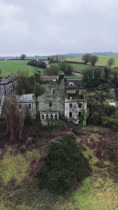 4K Aerial View of Leap Castle in Rural Ireland Stock Footage 332802847