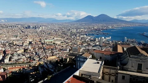 4K Aerial view left PAN of landscape of Naples in a sunny day Italy December Stock Footage 122252889