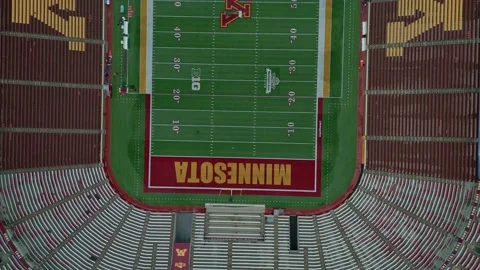 4K Aerial View Looking Down at Huntington Bank Stadium Gophers Field Minneapolis Stock Footage 220468870