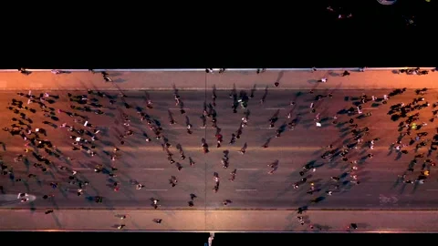 4K Aerial view looking over Black Lives Matter march Congress Avenue Bridge Free Stock Footage 135087226