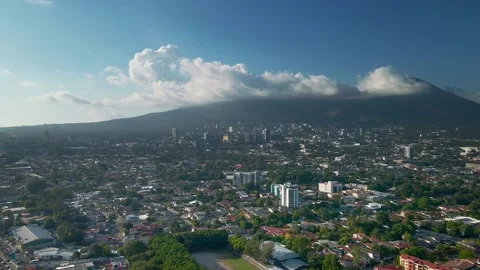 4k Aerial View Of Los Proceres Boulevard In San Salvador pan shot Stock Footage 147207608