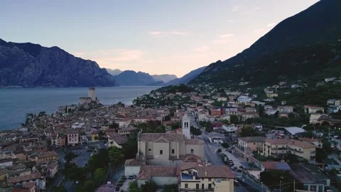 4K Aerial View of Malcesine and Castello Scaligero, Lake Garda, Italy Stock Footage 316601166