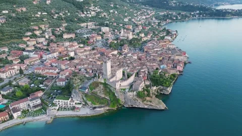 4K Aerial View of Malcesine and Castello Scaligero, Lake Garda, Italy Stock Footage 316635488