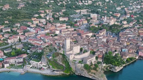 4K Aerial View of Malcesine and Castello Scaligero, Lake Garda, Italy Stock Footage 316635593