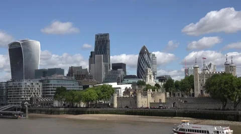 4K Aerial view modern skyscraper London Tower UNESCO heritage landmark day icon Stock Footage 59854714