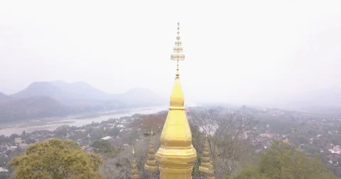 4k Aerial view of Mount Phousi, Luangprabang, Laos Stock Footage 90664066