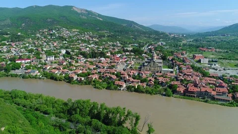 4K Aerial view of Mtskheta, Georgia. Svetitskhoveli Cathedral Stock-Footage 75774588