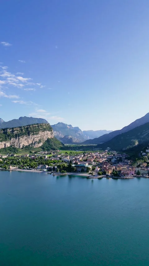 4K Aerial View of Nago-Torbole and Torbole sul Garda, Lake Garda, Italy Stock Footage 316550321