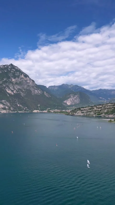 4K Aerial View of Nago-Torbole and Torbole sul Garda, Lake Garda, Italy Stock Footage 316554677