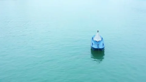 4K Aerial View of Navigation Beacon Ship Guiding Vessels on Yangtze River Stock Footage 320111439