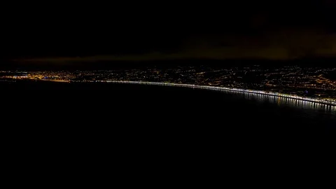 4K Aerial view of Night Nice France promenade, Mediterranean Sea and airport Stock Footage 108601464