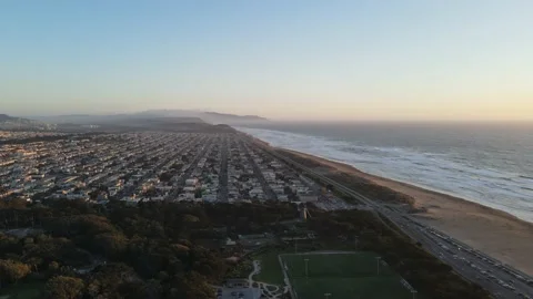 4K Aerial View Ocean Beach San Francisco California Sunset Street Dolly Shot 2 Stock Footage 149440484