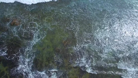 4K Aerial view of ocean waves in sunny Canary Island - Lanzarote Video stock 123469366