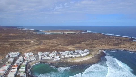 4K Aerial view of ocean waves on coastline of Canary Island - Lanzarote Video stock 123469454