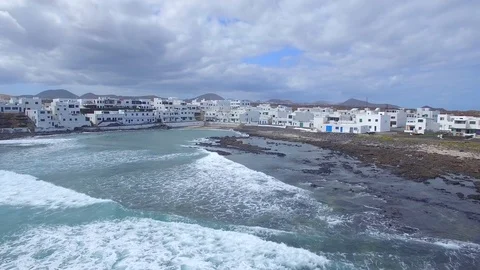 4K Aerial view of ocean waves in Canary Island - Lanzarote Video stock 123469473