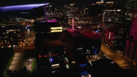 4K Aerial View Orbit Of Guthrie Theater In Minneapolis At Night Stock Footage 225650100
