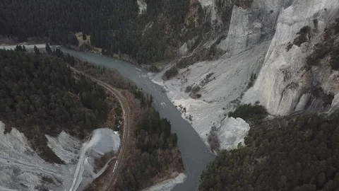 4K Aerial View over Valley, Swiss Grand Canyon with river and forest. Ruinaulta 스톡 동영상 90780025