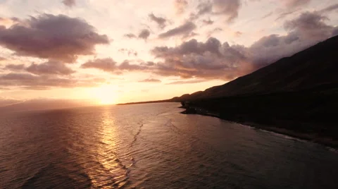4K Aerial View: Panning Around Islands In Hawaii at Sunset Stock Footage 65996946