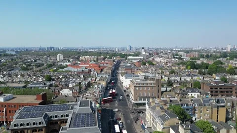 4K Aerial View Of  Putney High Street and Putney Bridge, London Stock Footage 243460280