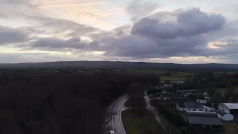 4K Aerial View of River and Countryside Landscape at Sunset Stockbeeldmateriaal 333933116
