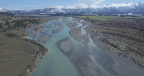 4k Aerial View of River - New Zealand Stock Footage 86100417