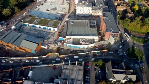 4K Aerial view of Riverside development construction in Canterbury Dolly rig 動画素材 163053437