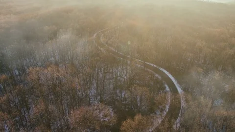 4k - Aerial view of a road in a forest Video stock 72073386