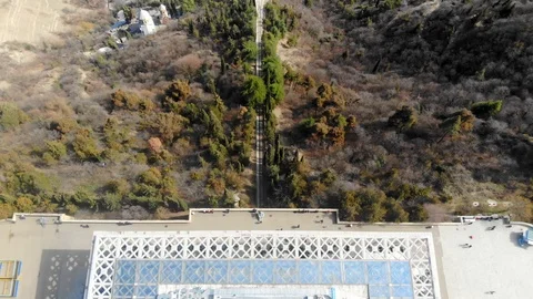 4k aerial view of road funicular to city center of Tbilisi, Georgia Stock Footage 112227655