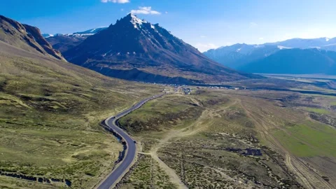 4K Aerial View of Road in Ladakh – Drone Shot of Valley and Mountains Stock Footage 309201341