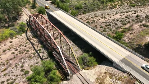 4K aerial view of rusty bridge in Fillmore, CA. Stock Footage 203118831