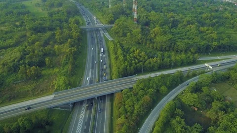 4K, Aerial View of Sadang Interchange, Cipularang Toll Road, Purwakarta, Java 库存影片 92077062