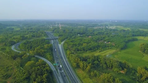 4K, Aerial View of Sadang Interchange, Cipularang Toll Road, Purwakarta, Java 動画素材 92079232